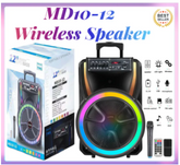 Speaker MD10-12 (12 inch) Trolley Portable Wireless Karaoke Bluetooth with Wireless Microphone and Remote Control