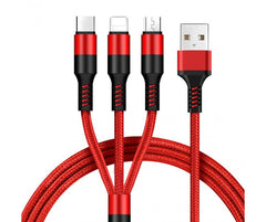 Red and black charger 3 in 1 C-TYPE, IPHONE, MICRO.