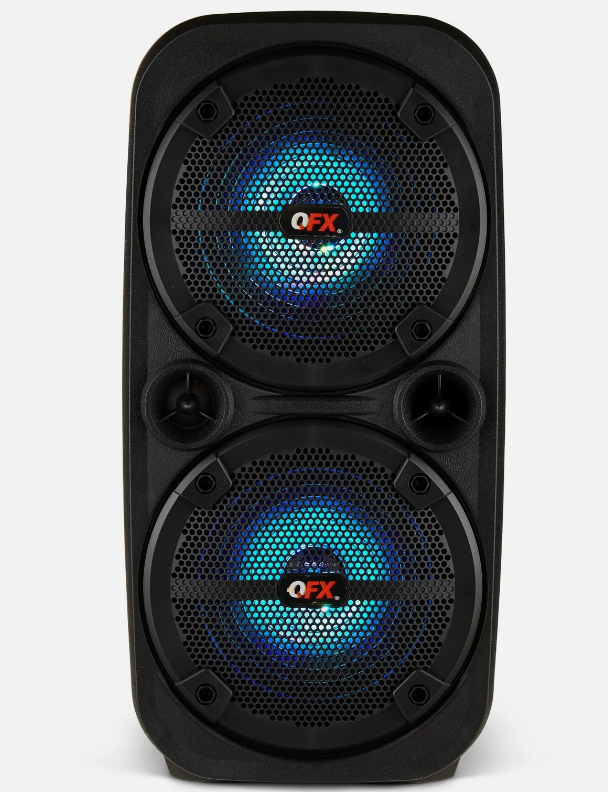 Speaker Rechargeable 8"  QFX PBX-8080 Dual 8" Rechargeable Speaker +TWS-Bluetooth +USB/SD/FM/AUX/LED