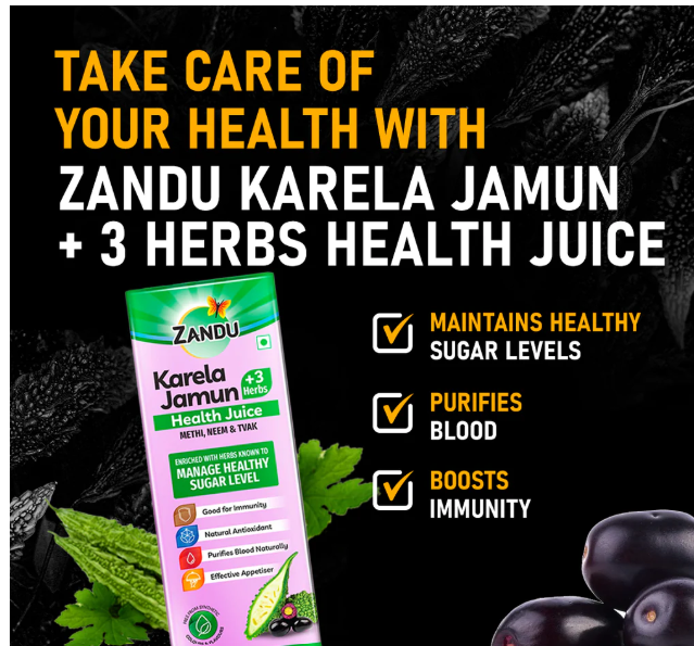 Zandu Karela Jamun +3 Herbs Juice | For Immunity, Detoxification & Healthy Sugar Levels