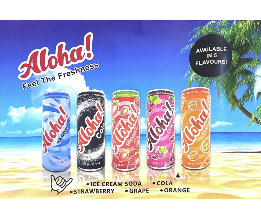 Aloha! 24 CAN SODA/CASE (AVAILABLE IN A VARIETY OF FLAVORS)