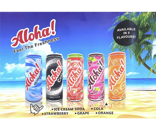 Aloha! 24 CAN SODA/CASE (AVAILABLE FLAVORS - ICE CREAM,STRAWBERRY